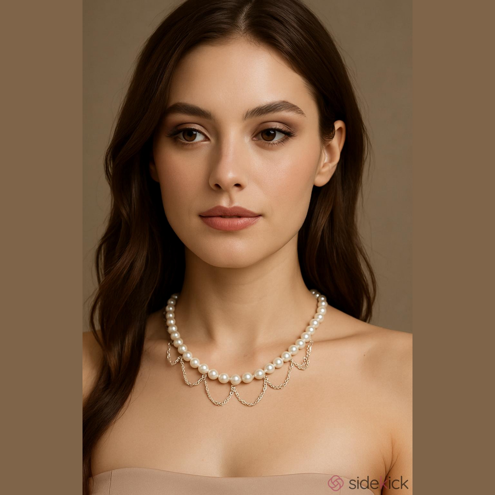 Faux pearl and chain handmade necklace